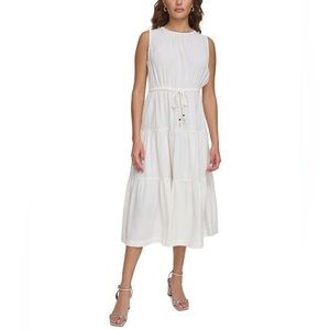 Calvin Klein White Sleeveless Tiered Midi Dress